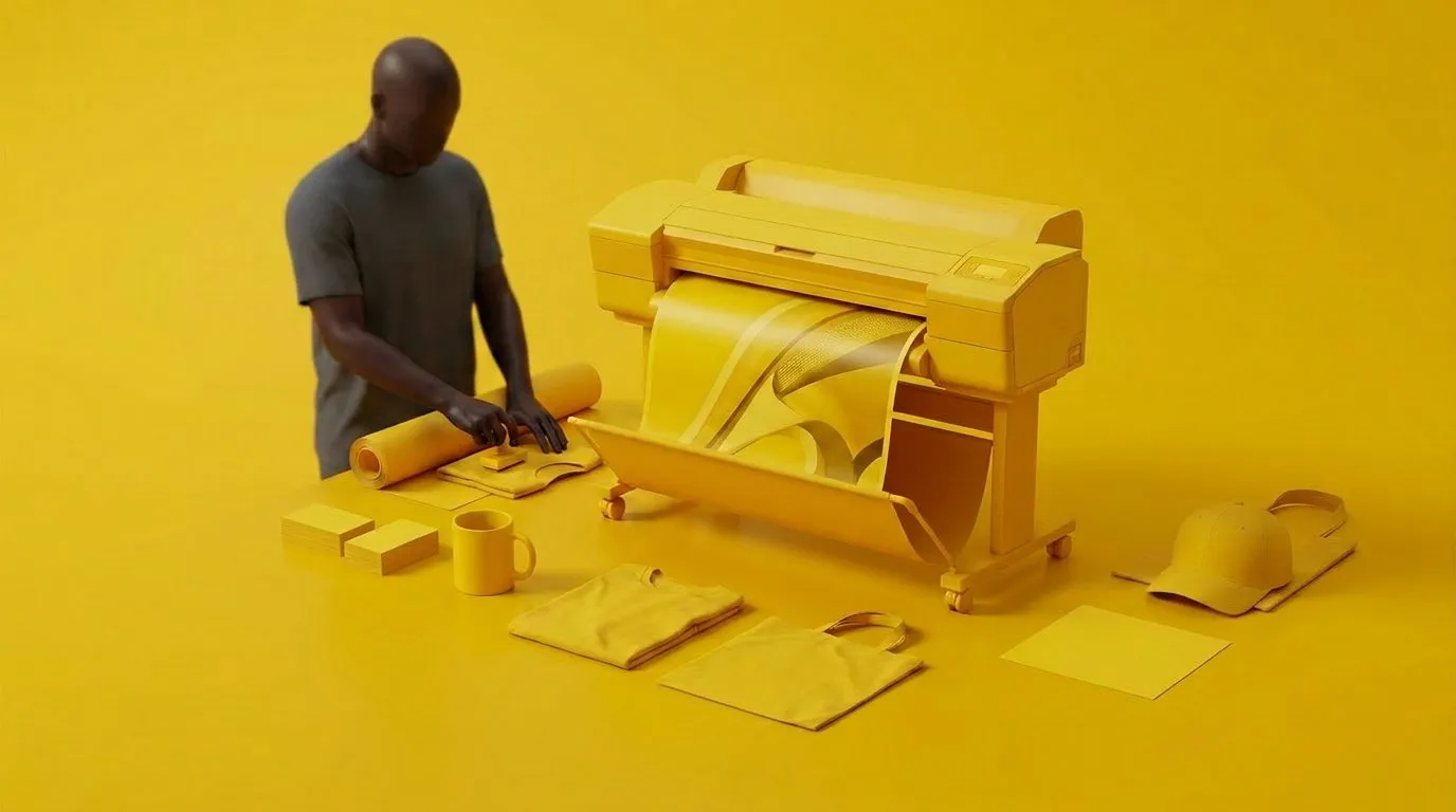 Kora Branding printing studio in Kigali — large-format printing, apparel and promotional items